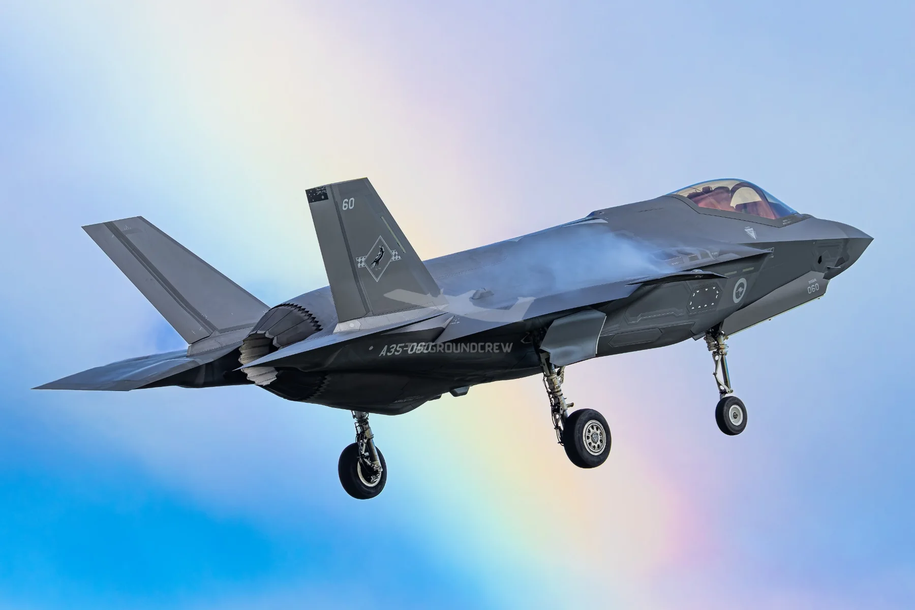 RAAF F-35A with rainbow backdrop