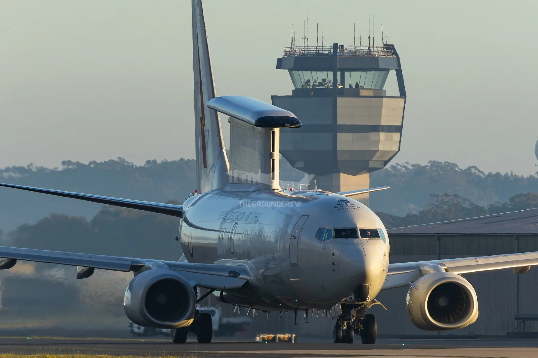 RAAF E-7A Wedgetail taxiing near the control tower
